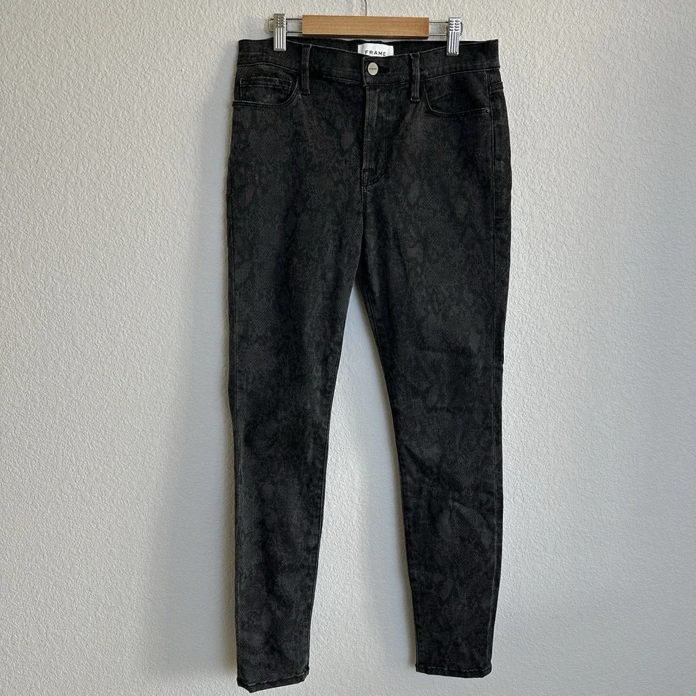 Frame Le Skinny De Jeanne Gray and Black Snake Skin Skinny Denim Jeans Size‎ 30